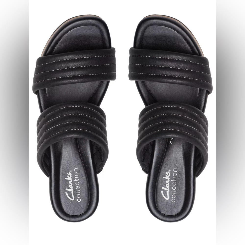 CLARKS Women's Chelseah Path Slide Wedge Leather Sandals Black Size 8 AUTHENTIC - Picture 2 of 7